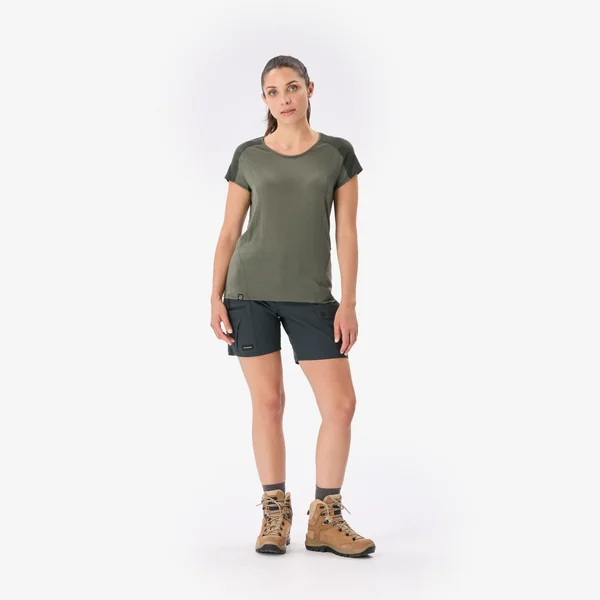 T-shirt de trek manches courtes en laine mérinos femme, Merino Resist kaki