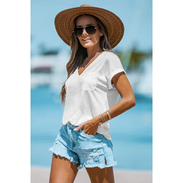 T-shirt en tricot slub à col en V