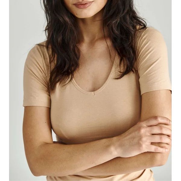 T-shirt femme col V Thermo beige