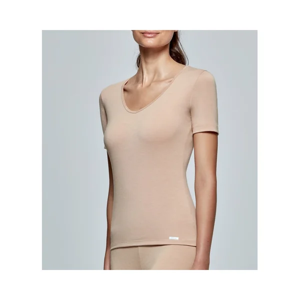 T-shirt femme col V Thermo beige