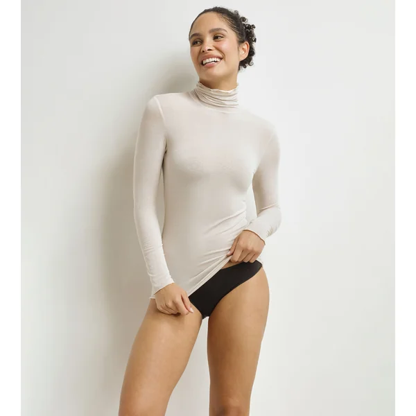 T-shirt femme thermal col haut Beige Dim x Inès de la Fressange