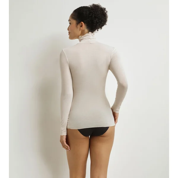 T-shirt femme thermal col haut Beige Dim x Inès de la Fressange