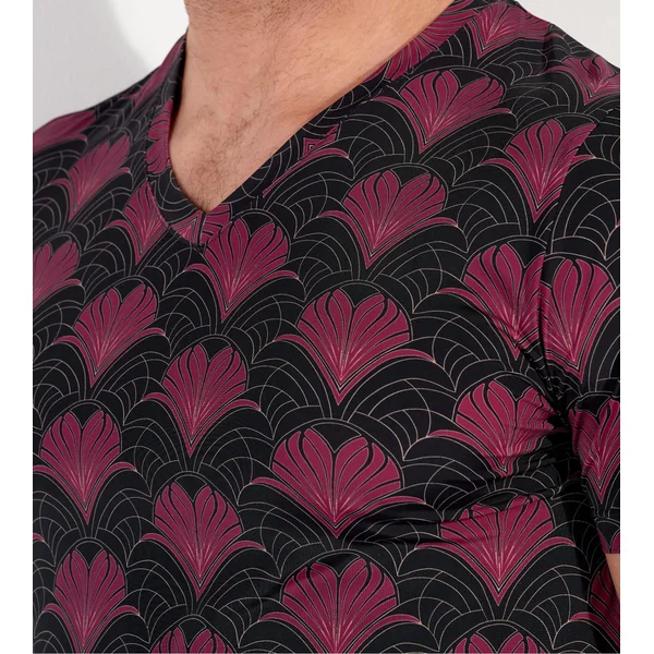 T-shirt homme imprimé art déco bordeaux, or et noir Carlyle