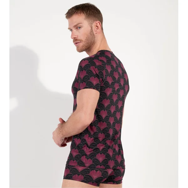 T-shirt homme imprimé art déco bordeaux, or et noir Carlyle