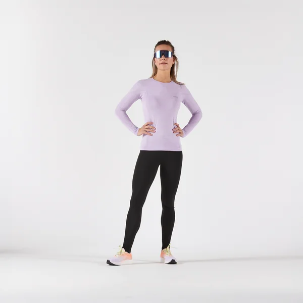 T-Shirt manches longues running Femme sans couture, KIPRUN Run 500 lilas