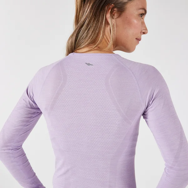 T-Shirt manches longues running Femme sans couture, KIPRUN Run 500 lilas