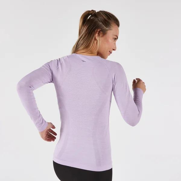 T-Shirt manches longues running Femme sans couture, KIPRUN Run 500 lilas