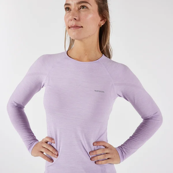T-Shirt manches longues running Femme sans couture, KIPRUN Run 500 lilas