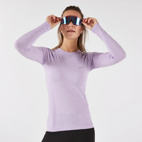 T-Shirt manches longues running Femme sans couture, KIPRUN Run 500 lilas