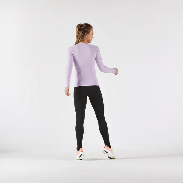 T-Shirt manches longues running Femme sans couture, KIPRUN Run 500 lilas