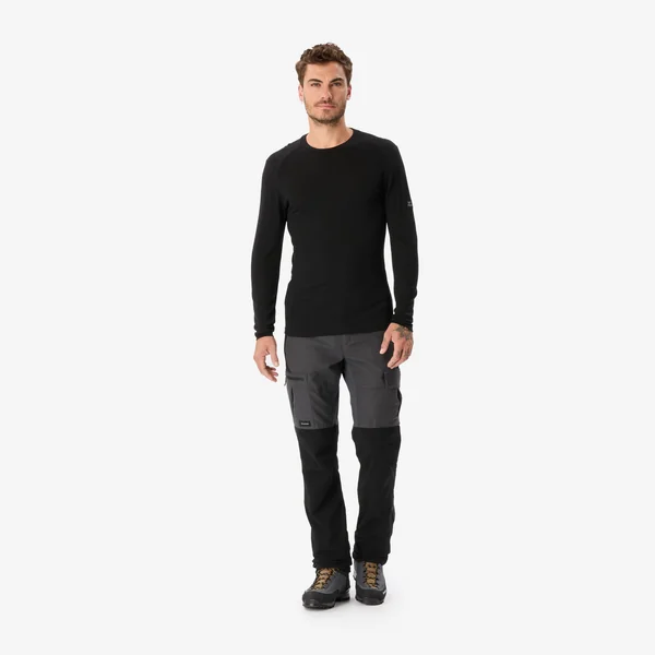 T-shirt noir 100 % laine mérinos manches longues homme, Merino 100 % marron