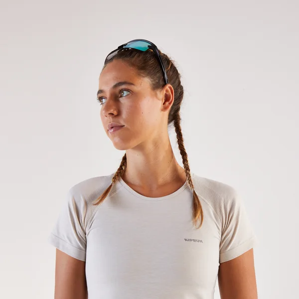 T-shirt running & trail sans couture femme, Kiprun run 500 confort beige