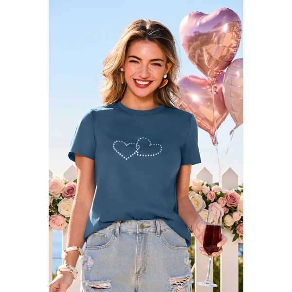 T-shirt à motif cœur col rond