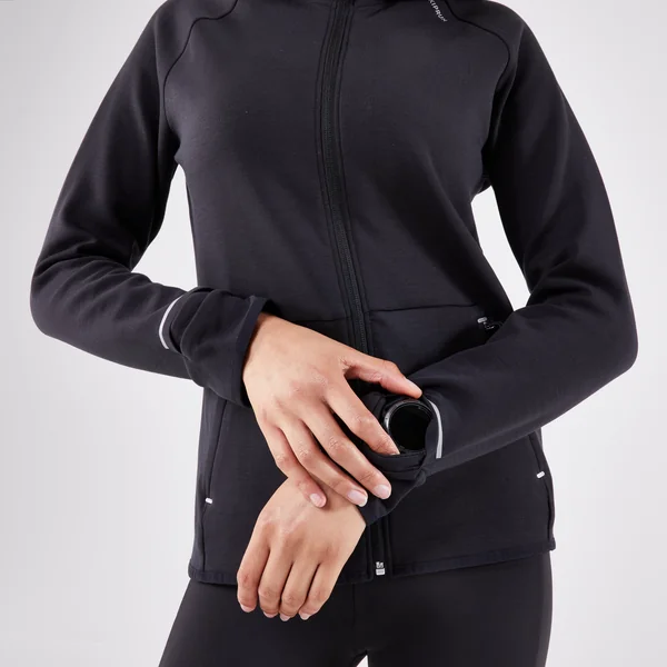 Veste chaude de running Femme, KIPRUN Run 500 Warm Noir fumé
