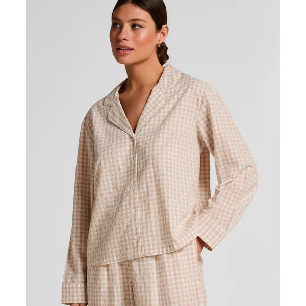 Veste de Pyjama Dobby en Coton Tissé - Beige