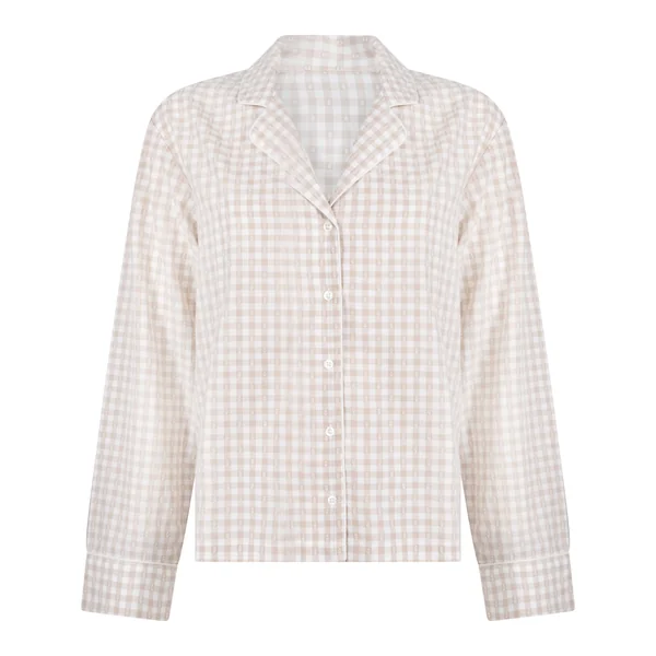 Veste de Pyjama Dobby en Coton Tissé - Beige