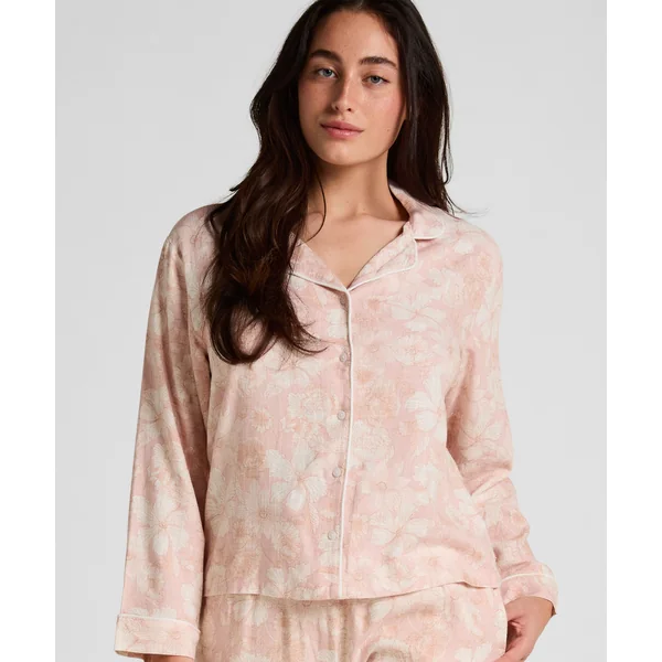 Veste de Pyjama en Lin à Fleurs - Rose