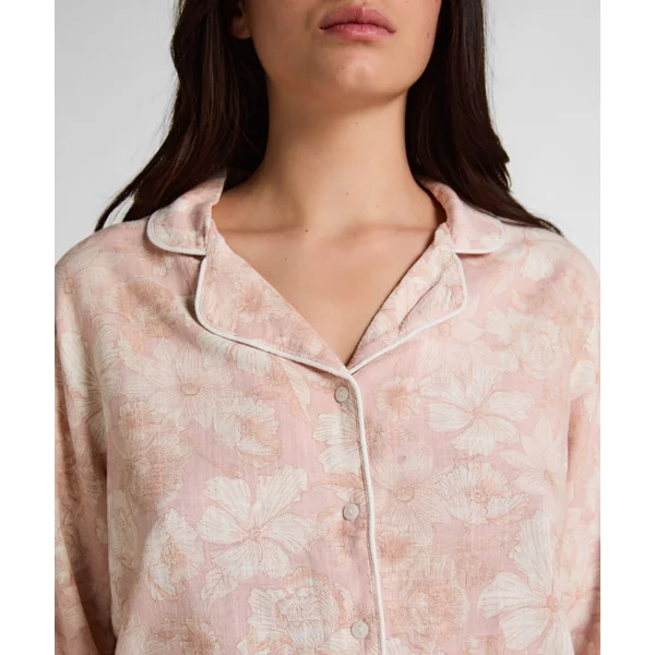 Veste de Pyjama en Lin à Fleurs - Rose