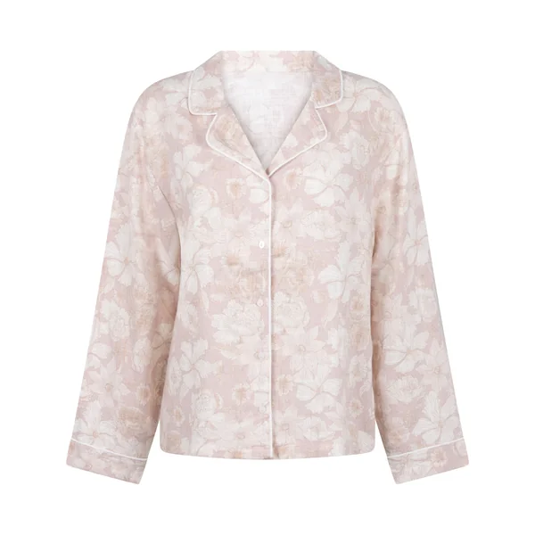 Veste de Pyjama en Lin à Fleurs - Rose