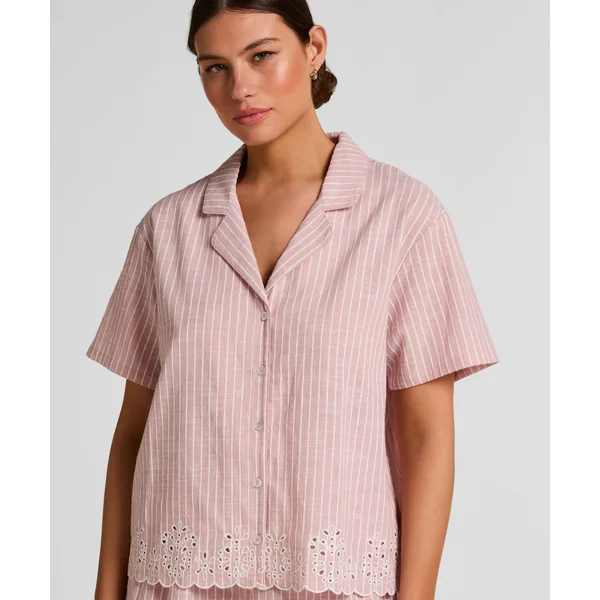 Veste de Pyjama Rayée en Coton - Rose