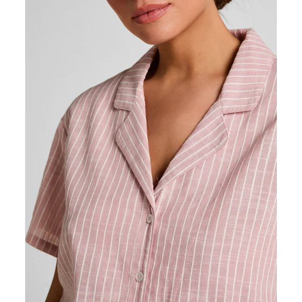 Veste de Pyjama Rayée en Coton - Rose