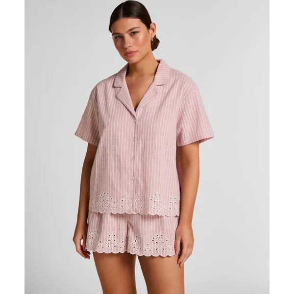 Veste de Pyjama Rayée en Coton - Rose
