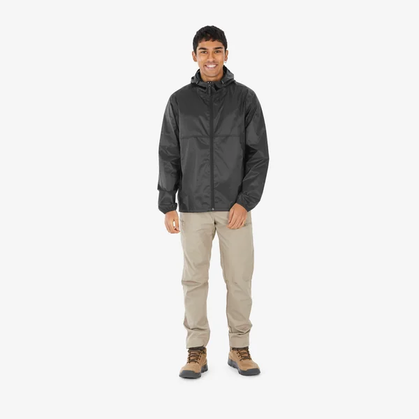 Veste de randonnée coupe-vent imperméable homme, Raincut Full Zip noir