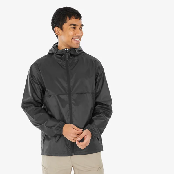 Veste de randonnée coupe-vent imperméable homme, Raincut Full Zip noir