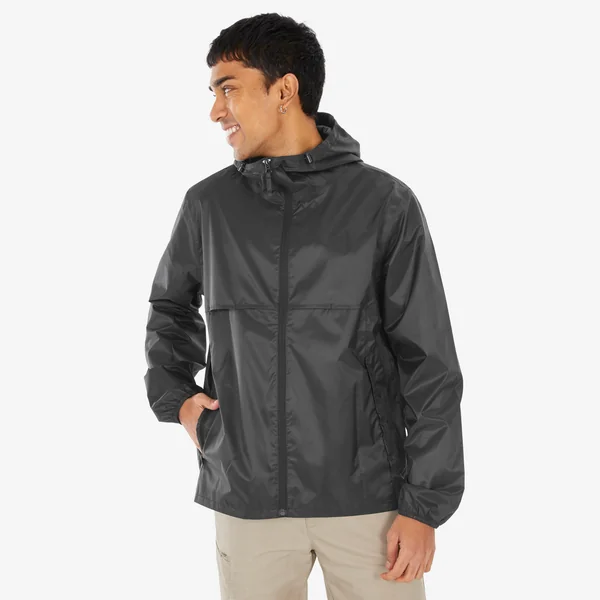 Veste de randonnée coupe-vent imperméable homme, Raincut Full Zip noir