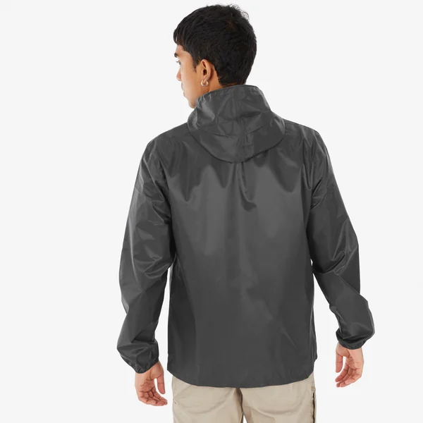 Veste de randonnée coupe-vent imperméable homme, Raincut Full Zip noir
