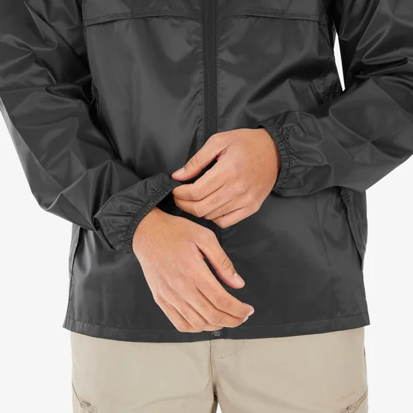 Veste de randonnée coupe-vent imperméable homme, Raincut Full Zip noir