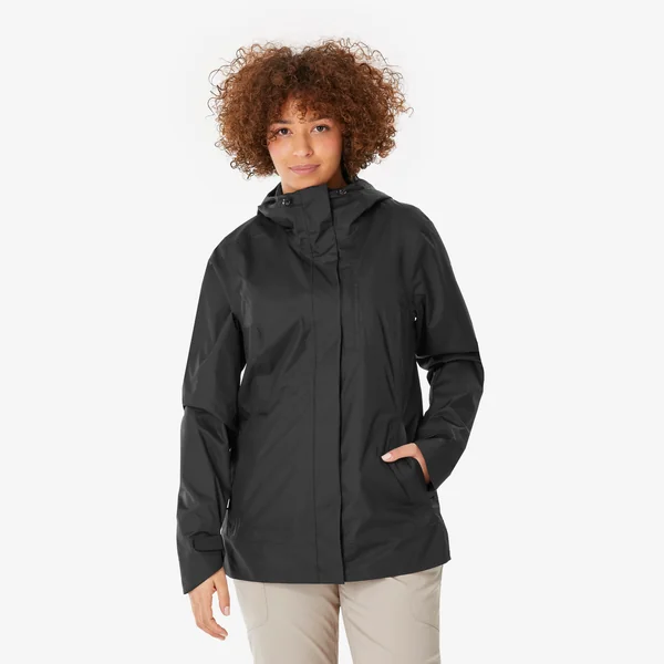 Veste de randonnée imperméable femme, NH500 noir