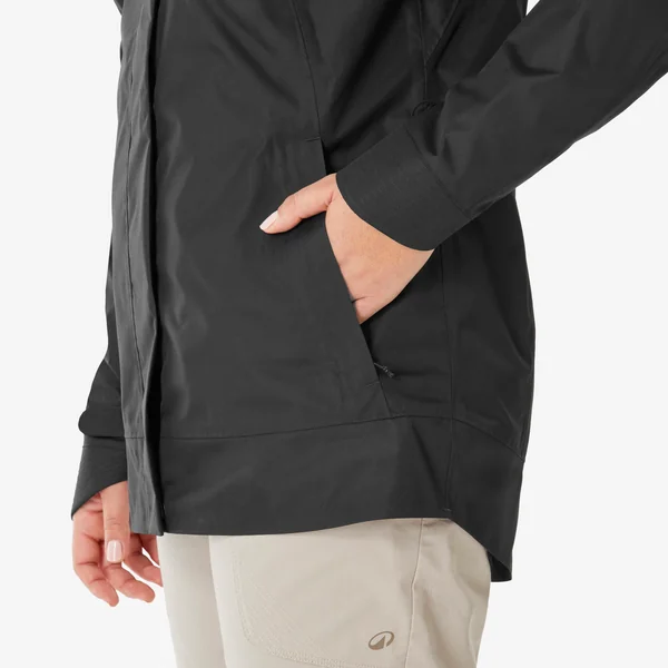 Veste de randonnée imperméable femme, NH500 noir