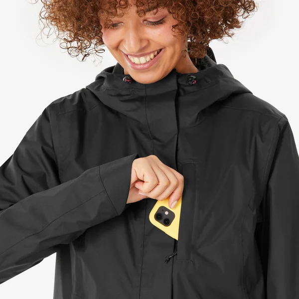 Veste de randonnée imperméable femme, NH500 noir