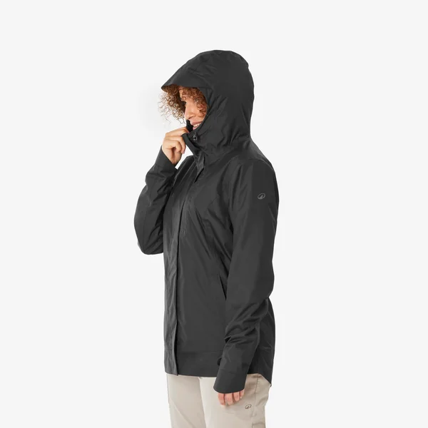 Veste de randonnée imperméable femme, NH500 noir