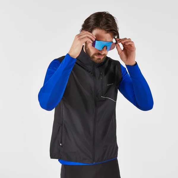Veste de running coupe vent sans manche Homme, KIPRUN Run 500 noire