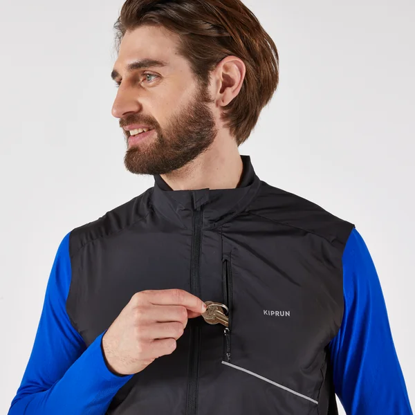Veste de running coupe vent sans manche Homme, KIPRUN Run 500 noire