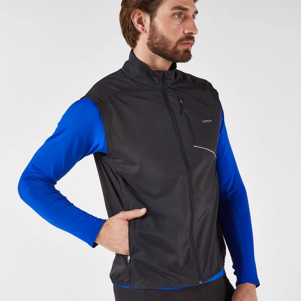Veste de running coupe vent sans manche Homme, KIPRUN Run 500 noire