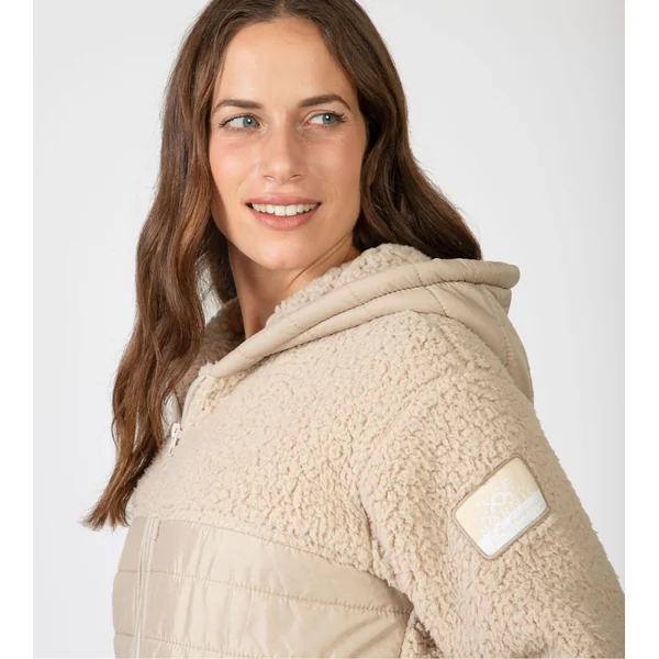 Veste molletonnée beige à capuche et fermeture éclair