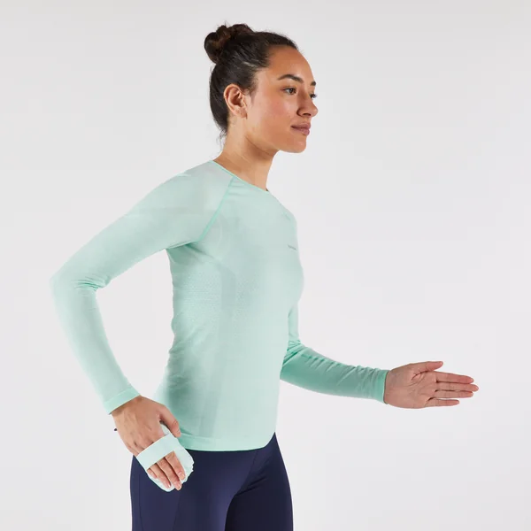 Veste running sans manche coupe vent Femme, KIPRUN Run wind 500 vert clair