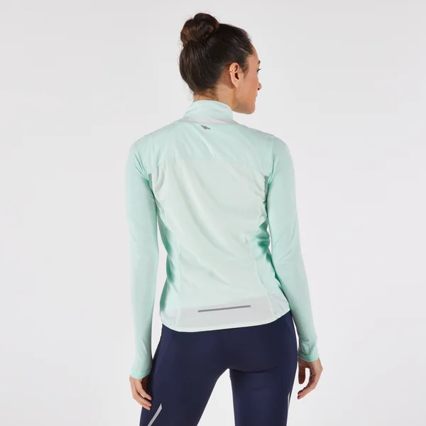 Veste running sans manche coupe vent Femme, KIPRUN Run wind 500 vert clair