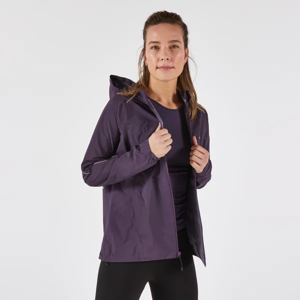 Veste running trail imperméable et respirante Femme, KIPRUN Run 500 aubergine