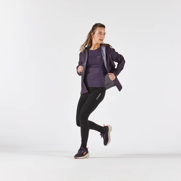 Veste running trail imperméable et respirante Femme, KIPRUN Run 500 aubergine