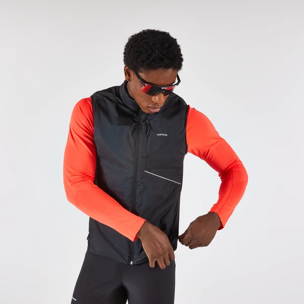 Veste sans manche chaude de running Homme, KIPRUN SL 500 warm noir