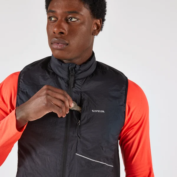 Veste sans manche chaude de running Homme, KIPRUN SL 500 warm noir
