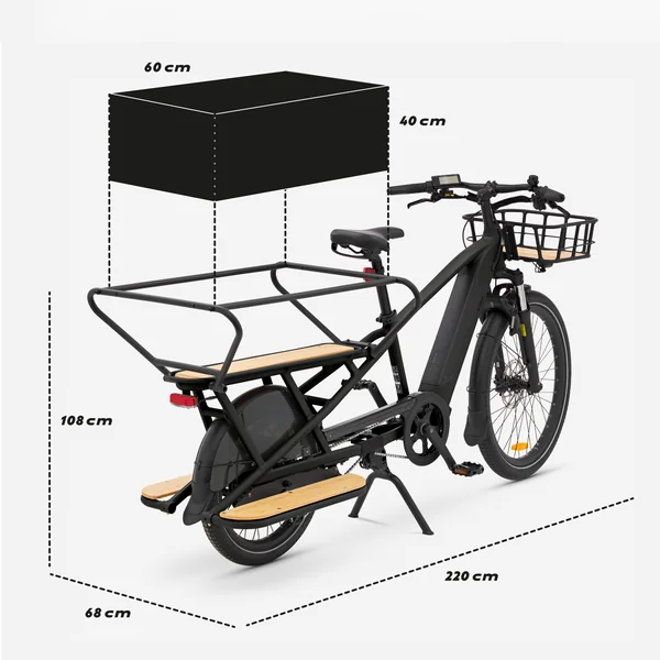Vélo cargo électrique longtail chargement arrière R500E noir