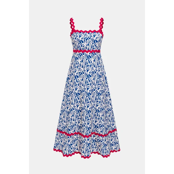 x Camille Robe longue bleue florale col carré sans manches