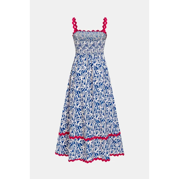 x Camille Robe longue bleue florale col carré sans manches