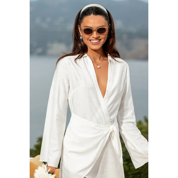 x Diane Robe de plage col chemise ceinture à nouer