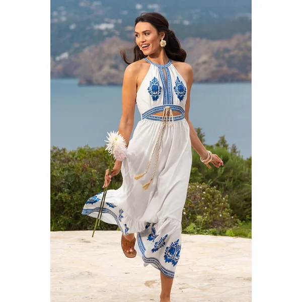 x Diane Robe longue imprimée col haut sans manches